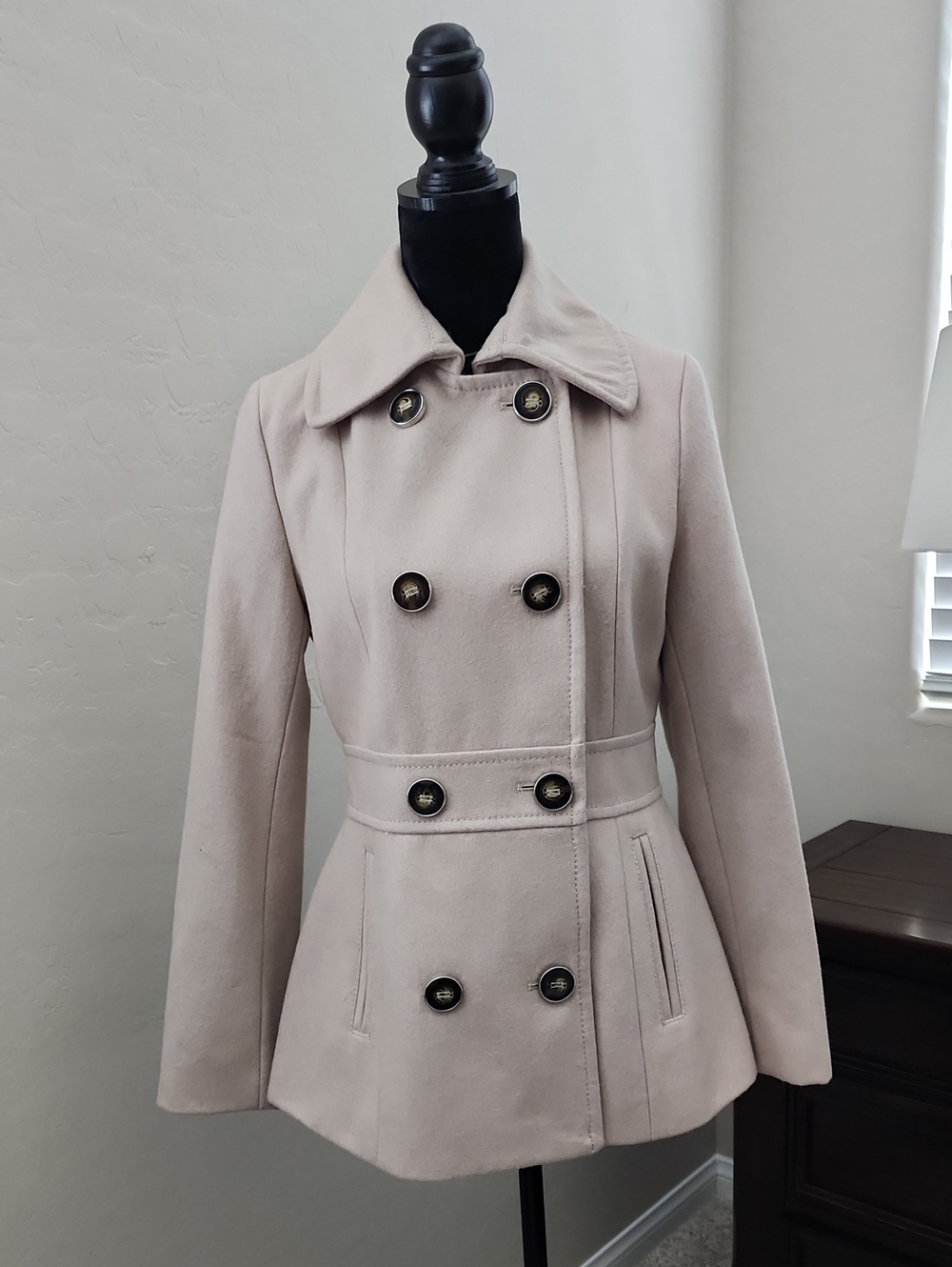 Kenneth Cole New York Double-Breasted Peacoat in Light Beige